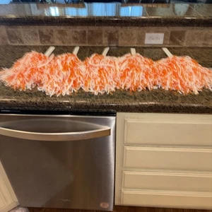 5 Orange/ White Pom Poms Great Shape - Picture 1 of 3