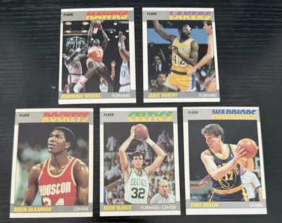 1987-88 NBA Fleer Lot Akeem Olajuwon James Worthy Mullin McHale Wilkins OC Read - Image 1 of 2