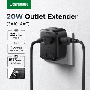 UGREEN Extensor de Toma 20W Tira de Alimentación 4AC 3 USB-A USB-C Toma GaN Cargador de Pared - Imagen 1 de 7