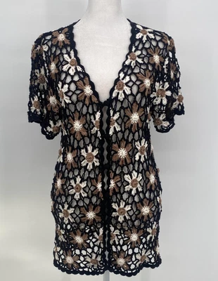 VTG White Stag Cardigan Sweater Womens Large Crochet Daisy Open Knit Boho Y2K - Image 1 of 4