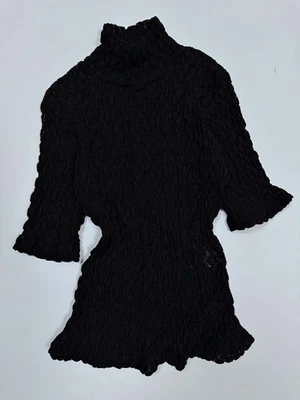 Anna Sui Vintage Black Crinkle Shirred Stretch Lace Top Blouse Y2k Size 44 / M - Image 1 of 4