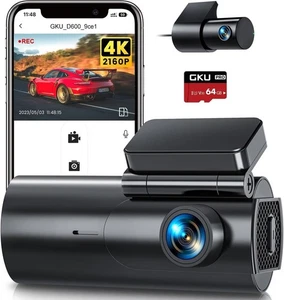 GKU 4K Dash Cam Front and Rear, 5GHz WiFi Dashcam with 64GB SD Card, Dual Car - Picture 1 of 9