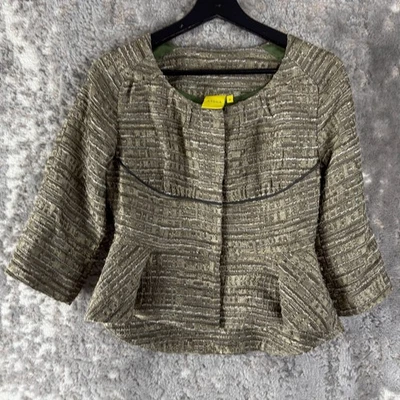 Aysha Size 2 Wool Blend Snap Button Peplum Blazer Jacket 3/4 Sleeve Lined - Image 1 of 4