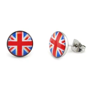 STAINLESS STEEL POST EARRINGS BRITISH FLAG 10mm UK Union Jack England Stud Pair - Picture 1 of 4