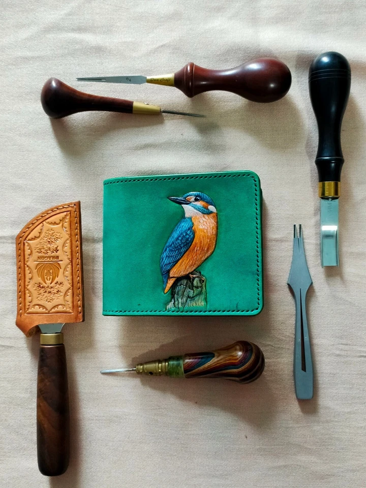 Hunting Bird Leather Craving Unisex Wallet ||| 100% Handmade - Image 1 of 4