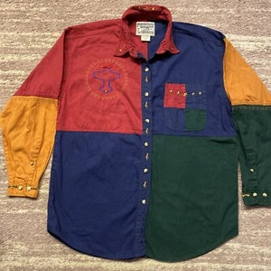 Vintage No Barriers Airplane Shirt Plane Long Sleeve Button Color Block Women L - Picture 1 of 12