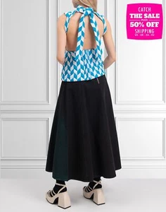 RRP €760 RICHARD MALONE Knitted Quilted Top Size M Blue Cut Out Halter Neck - Picture 1 of 8
