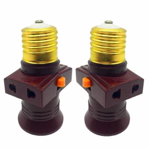 2Pcs E27 Screw Base Socket Plug Bulb Lamp Holder Light Plug Adapter & Switch  - Picture 1 of 8