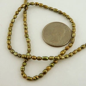 3 strands Olive Green Tiny Rice Freshwater seed pearls 2mm x 3mm - Picture 1 of 3