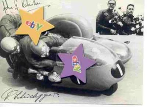Scheidegger/Robinson Seitenwagen Weltmeister auf BMW, BMW-Karte,Druckautogramm, - Bild 1 von 2