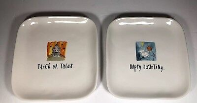 NEW Rae Dunn Halloween Trick Or Treat Happy Haunting 7'' Square Plates • 15$