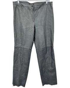 BCBGMaxazria Pants Womens 12 LEA Genuine Leather Gunmetal Straight Leg Metallic - Picture 1 of 15