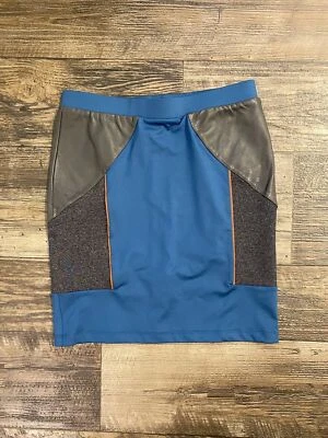 Minifalda David Lerner piel de cordero cuero bloques de colores, talla pequeña, ceñida al cuerpo Foto 1 de 3