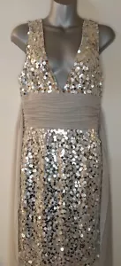 Vestido Bcbg maxazria Lentejuelas Plateadas Sin mangas Gris Faja de Chifón Talla Grande - Imagen 1 de 11