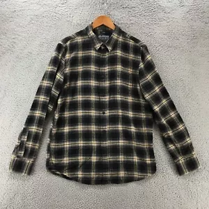 American Rag Button Up Flannel Shirt Mens Large Black Plaid Cotton Long Sleeve - Picture 1 of 11