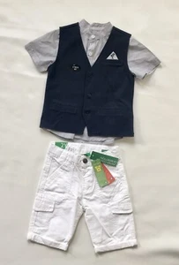 3-teiliges Outfit John Rocha Jungen Shirt & Weste, neu mit Etikett Benetton weiße Shorts Gr. 2 Jahre - Bild 1 von 7