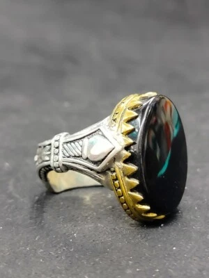 Schwarzer Aqeeq Perser Handgefertigter 925 Sterling Silber Ring Achat عقيق يم... - Bild 1 von 4