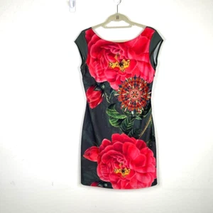 Desigual Womens Size L Mini Sheath Dress Floral Cap Sleeve Stretch Artsy Career - Picture 1 of 8