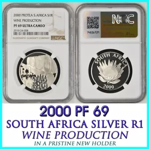 2000 SOUTH AFRICA SILVER 1 RAND  WINE PRODUCTION  PF69  ngc  R1 PROOF 0124-008 - Picture 1 of 6