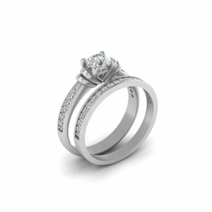 Heart Base Simulated White Diamond Bridal Wedding Ring Set Silver Promise Rings - Picture 1 of 15