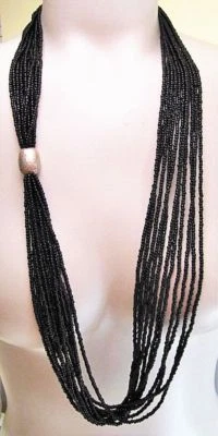 SILPADA STERLING SILVER BLACK 11 STRAND BLACK SEED BEAD NECKLACE N1570  - Image 1 of 4