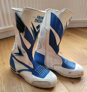 Vintage Frank Thomas Armasport SE26 Leather Motorcycle Boots Size UK8 Blue White