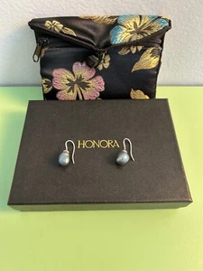 Honora 925 Sterling Teal Blue Baroque Pearl Wire Drop Earring W/Box & Silk Pouch - Picture 1 of 6