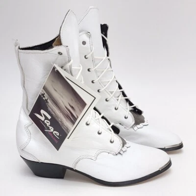 NEW Vintage Sage Abilene White Leather Boots Size 7.5 M Cowgirl Western 3810 - Image 1 of 4