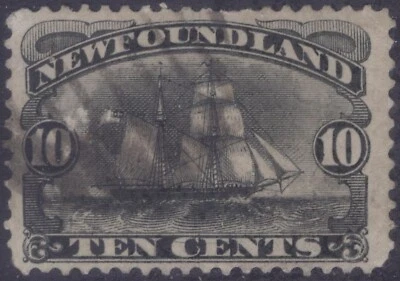 NEWFOUNDLAND 59i 1887 BABNC 10c BRIGANTINE SHIP LINE VARIEDAD TRECE USADO CV $90 Foto 1 de 2
