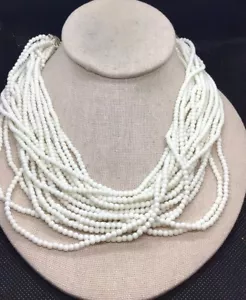 Vintage Costume Chunky Multi Strand White Glass Beaded Necklace 18" C926 - Picture 1 of 4