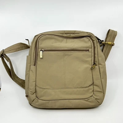 Travelon Anti Theft Signature Crossbody Bag RFID Tan Shoulder Strap Travel - Image 1 of 4