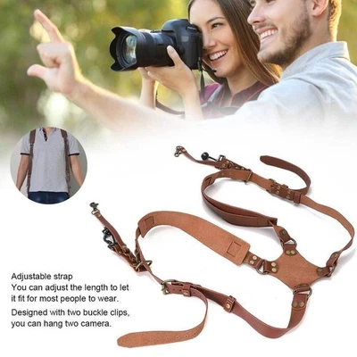 Camera Strap Leather Double Shoulder Harness Strap Photography Accessories - Image 1 of 4