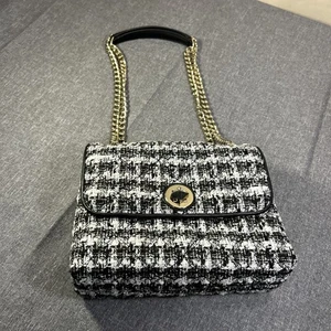 Kate Spade Square Natalia Black White Houndstooth crossbody purse chain strap - Picture 1 of 17