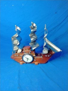 Vintage Orologio elettrico illuminato barca a vela/nave nautica in legno UNITED - Foto 1 di 10