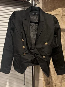 P O Forever 21 Sz 4 Black Shoulder Pads Blazer Jacket - Picture 1 of 6