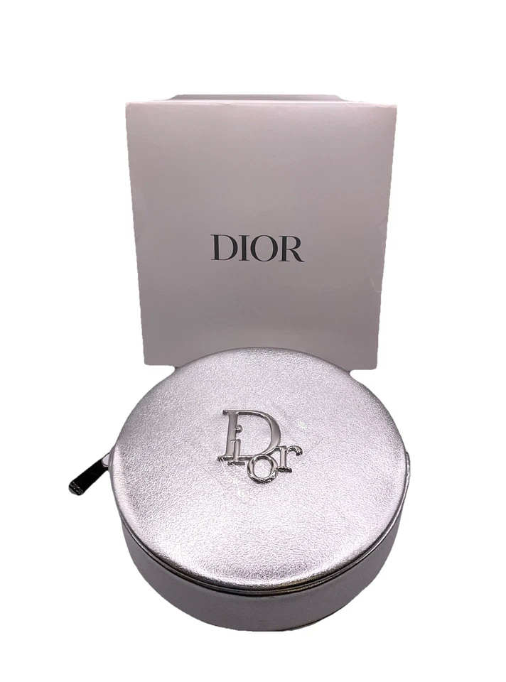 DIOR Trousse Makeup Pouch Silver Round Vanity Bag Circular Cosmetic Clutch NEW - Image 1 of 4