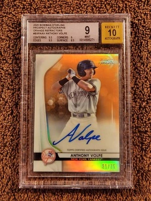 2020 BOWMAN STERLING PROSPECTS AUTO REFRACTOR ANTHONY VOLPE #39/75 BGS MINT W/10 - Image 1 of 2