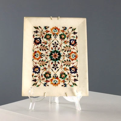 Plateau Ancien Marbre Blanc avec Incrustations du XXe Siècle Original - Photo 1/4