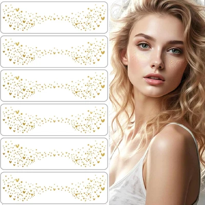 SUCTION 6 Sheets Glitter Freckles Face Tattoos – Gold Sparkle Stickers for Festival, Hal