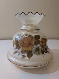 GWTW White Glass Brown & Blue Floral Lamp Shade Hurricane Oil Lamp Vintage READ - Picture 1 of 20
