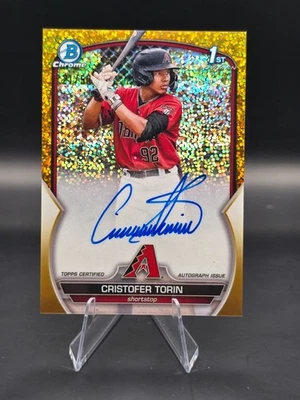2023 Bowman Chrome Cristofer Torin Auto Gold Speckle Refractor 1st /50 - Image 1 of 2