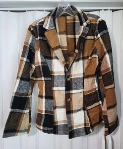 New in Bag Multi Colored Deep V Polyester Plaid Long Sleeve Women's Top Size S - Picture 1 of 4