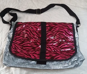 Sparkly Silver & Fuscia Animal Print Messenger Bag Crossbody Retro Y2K Glam 90s - Picture 1 of 8
