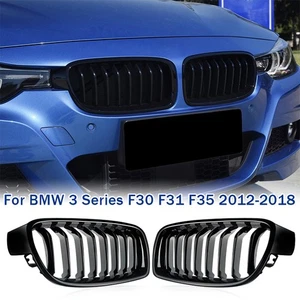 For BMW 3 Series F30 F31 F35 2012-18 ABS Gloss Black Front Bumper Kidney Grilles - Picture 1 of 16