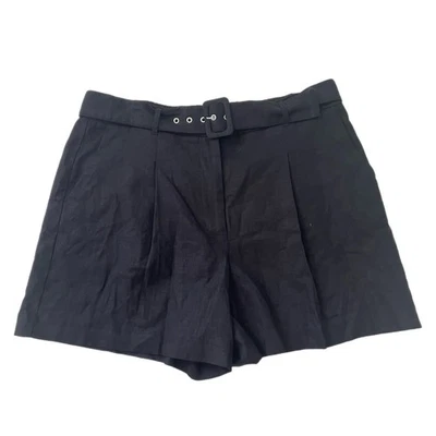 Calvin Klein Chino 短裤女式 XL 黑色亚麻混纺高腰腰带全新带标签 — 第 1/4 张图片