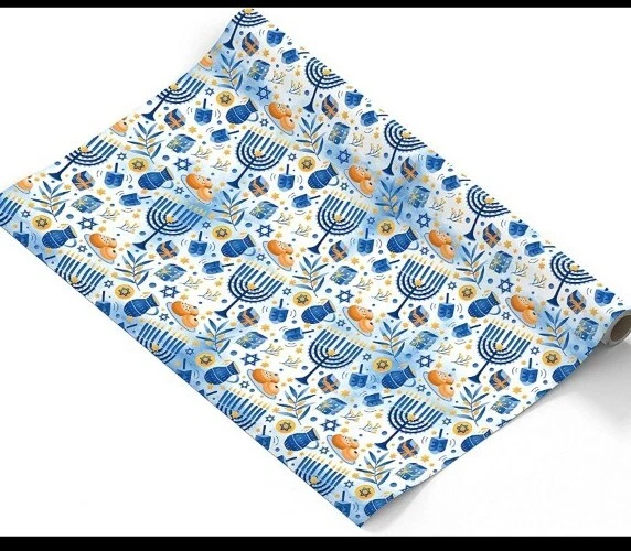 2 rolls Izzy 'n' Dizzy Hanukkah Wrapping Paper - Metallic Blue Gift Wrap 30x144  - Image 1 of 1