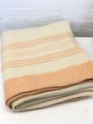 Vintage Wool Blanket Throw / Scotland / Peach Pink Stripe / 65” x 76”