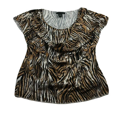 Blusa Grace Elements Top Mujer Manga Gorra Marrón Pullover Estampado Animal Talla M Foto 1 de 4