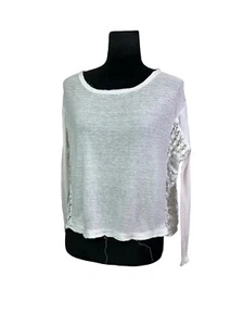 Top tejido recortado bordado mezcla de lino a rayas rosa claro talla S Free People - Imagen 1 de 9