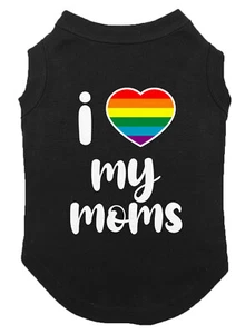 I Love My Moms - Heart Mommy LGBTQ Pride Month Lesbian Dog Shirt - Picture 1 of 16